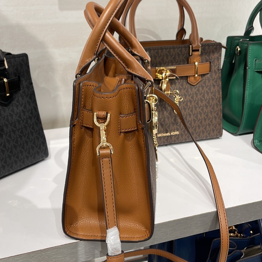 Michael Kors Small Hamilton Crock Leather Satchel Crossbody Brown - Picture 3 of 16